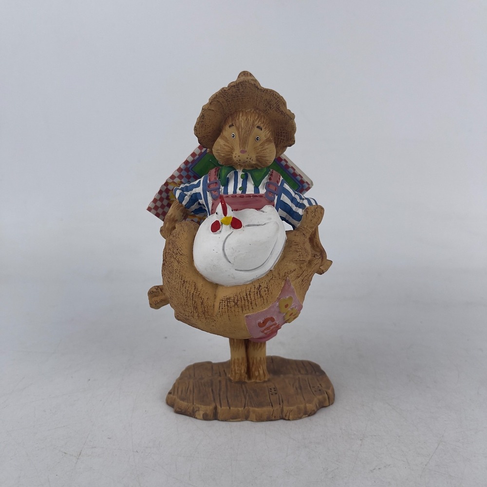 Dept 56 General Store Bunny Rabbit Figurine Holding‎ Chicken & Feed Sack Easter